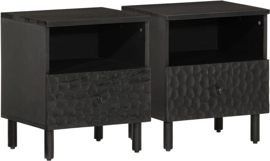 The Living Store Nachtkastjes 2 st 40x33x46 cm massief mangohout zwart Nachtkastje Mango Wood Black Furniture Bedroom Furniture Side Table