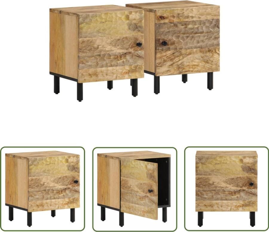 The Living Store Nachtkastjes 2 st 40x33x46 cm massief mangohout Nachtkastjes Mango Wood Houten Nachttafel Kamerdecoratie Slaapkamerstijl