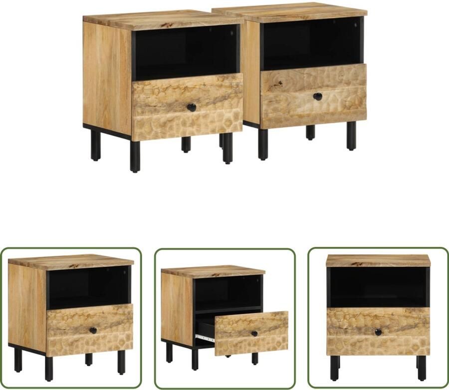 The Living Store Nachtkastjes 2 st 40x33x46 cm massief mangohout Nachtkastjes Mango Wood Houten Nachttafel Slaapkamers Kamerdecoratie
