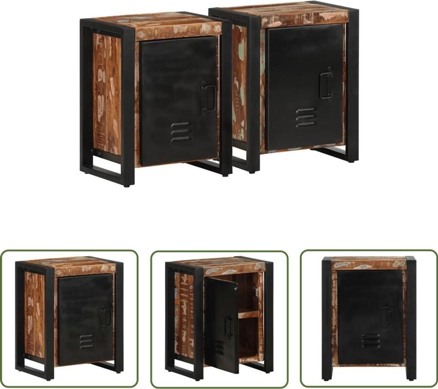 The Living Store Nachtkastjes 2 st massief ruw mangohout meerkleurig Nachtkastjes Mango Wood Houten Nachtstand Slaapkamermeubilair Vintage Stijl