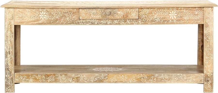 The Living Store Salontafel handgeschilderd 110x50x45 cm massief mangohout Salontafel Vintage Meubels Bruine Salontafel Mangohouten Tafel Retro Design