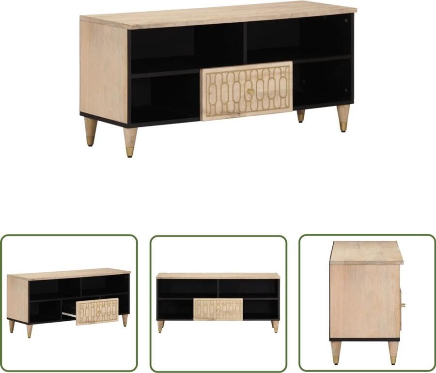 The Living Store Tv-meubel 100x33x46 cm massief mangohout Tv-meubel Mango Wood Salontafel Living Room Furniture Vintage Style