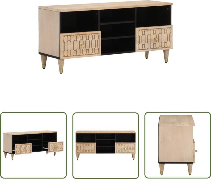 The Living Store Tv-meubel 100x33x46 cm massief mangohout Tv-meubel Mango Wood Salontafel Living Room Furniture Vintage Style - Foto 2
