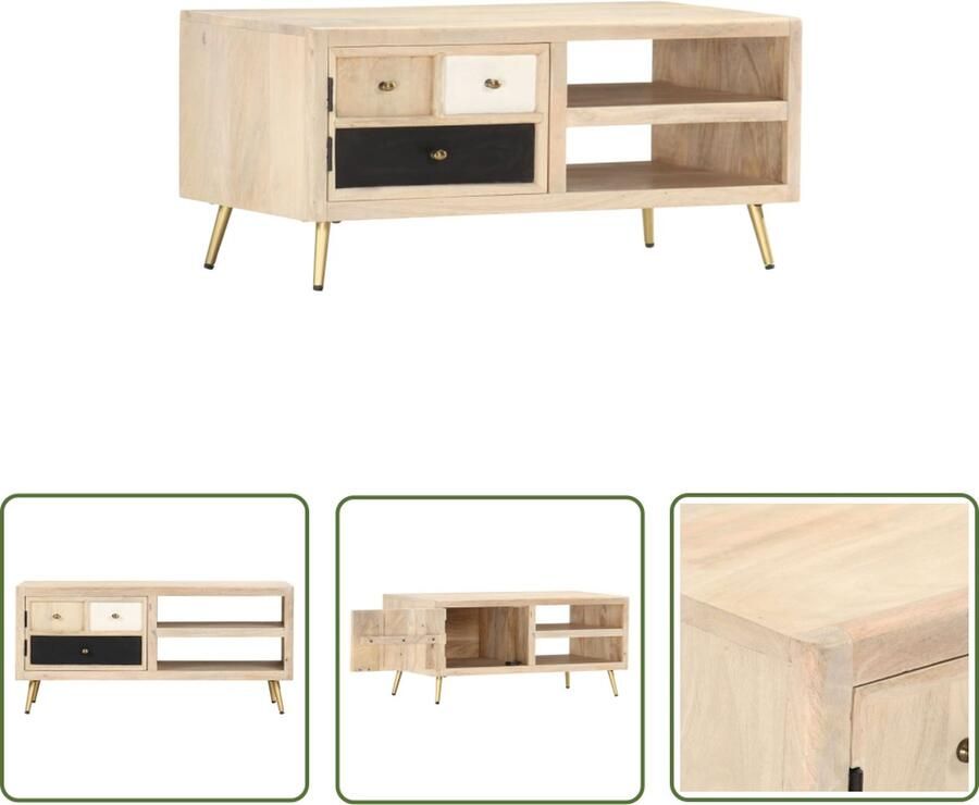 The Living Store Retro Bijzettafel Salontafel van Massief Mangohout 90 x 45 x 40 cm Uniek en Stabiel Retro Salontafel Mangoholzt Meubilair Vintage Tafellaar Bijzettafel Bruin Salontafel Industrieel - Foto 2