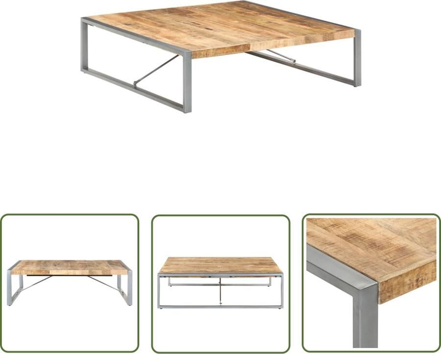 The Living Store IndustriÃle woonkamertafel 140 x 140 x 40 cm Ruw mangohout Staal Grijs Industriële Salontafel Mangoholztasl Salontafel Bruin Salontafel Grijs Vintage Salontafel - Foto 2
