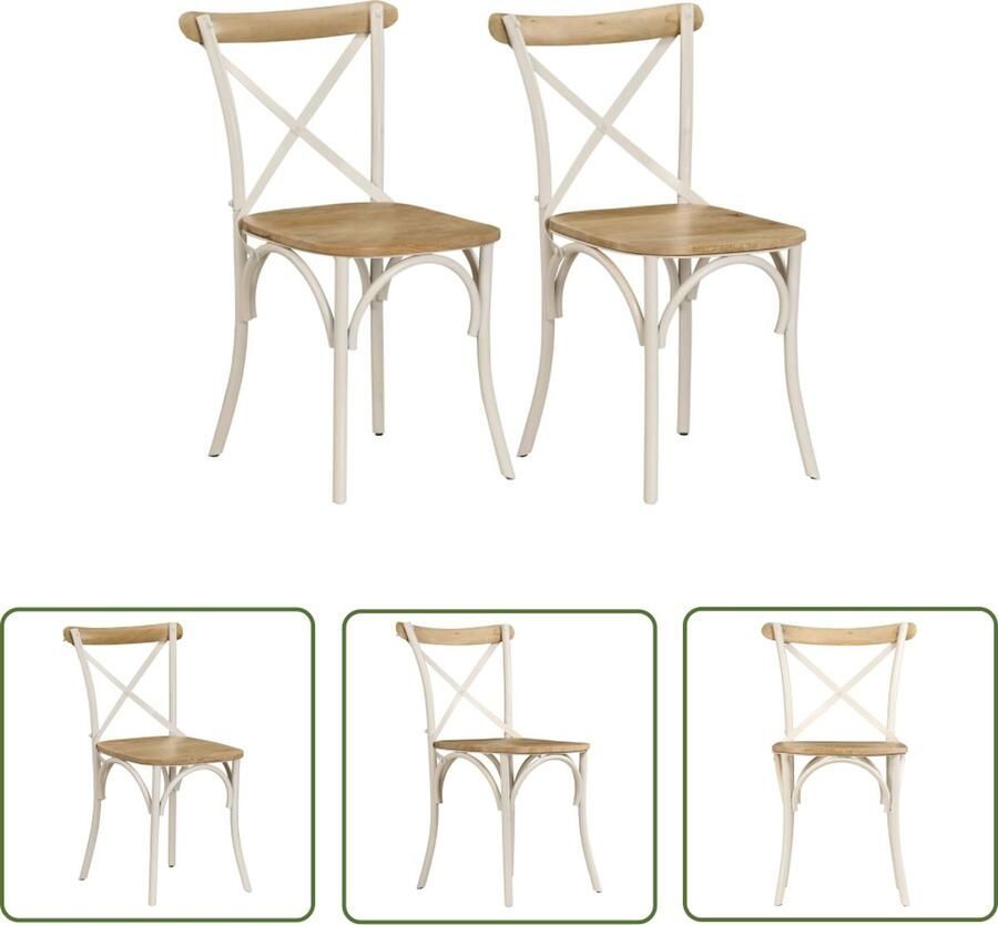 The Living Store Eetstoelen Mangohout 51 x 52 x 84 cm Wit Handgemaakt Eetkamerstoelen Mangohout Meubels Vintage Stoelen Houten Stoelen Kruisstoelen - Foto 2