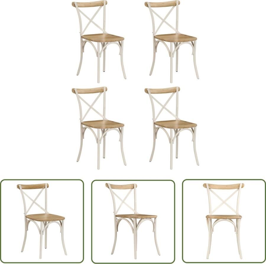 The Living Store Kruisstoelen Mangohout Wit 51x52x84 cm Handgemaakt Stalen Frame Eetkamerstoelen Mangohout Meubels Houten Stoelen Kruisstoelen Vintage Stoelen - Foto 2