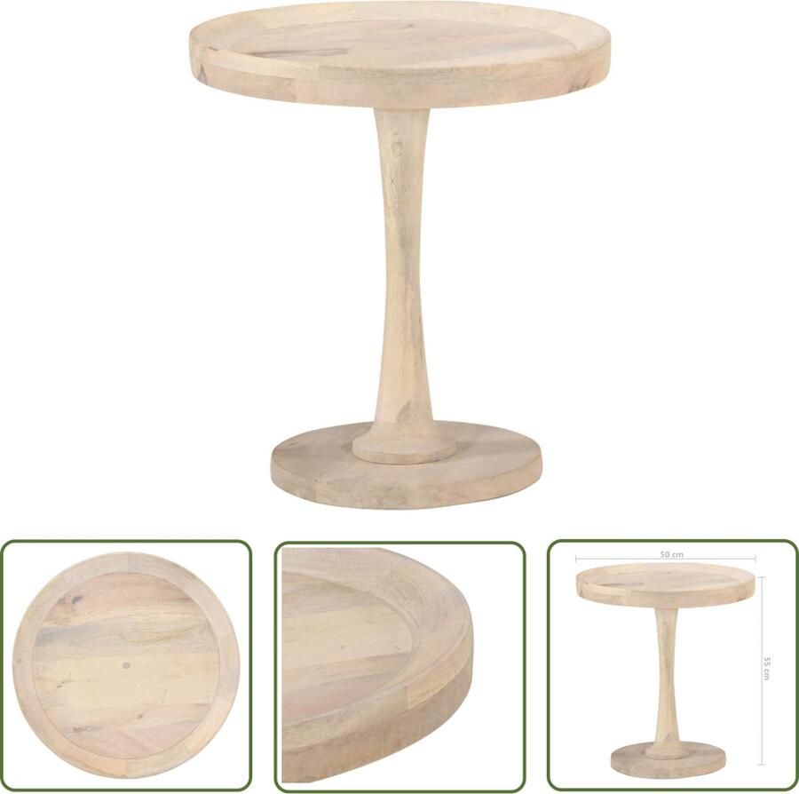 The Living Store Bijzettafel Mangohout 50 x 55 cm Natuurlijk bleekafwerking Bijzettafel Mangohout Meubilair Vintage Stijl Salontafel Houtsoort - Foto 2