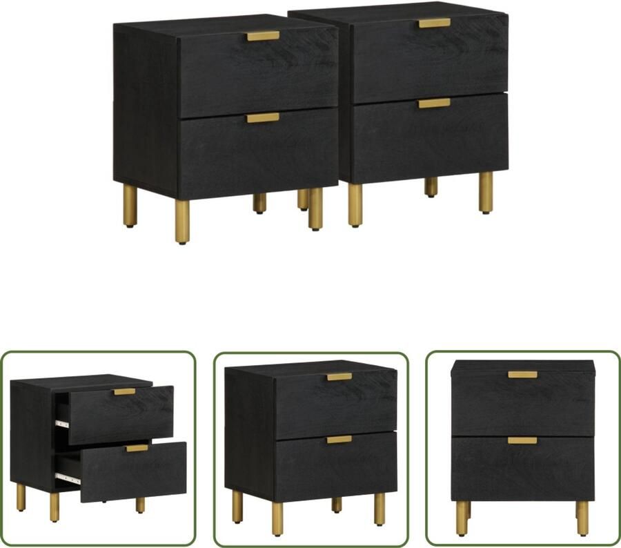 The Living Store Nachtkastje 2 st 40x33x46 cm massief mangohout zwart Nachtkastje Mangohout Black Furniture Bedroom Furniture Side Table