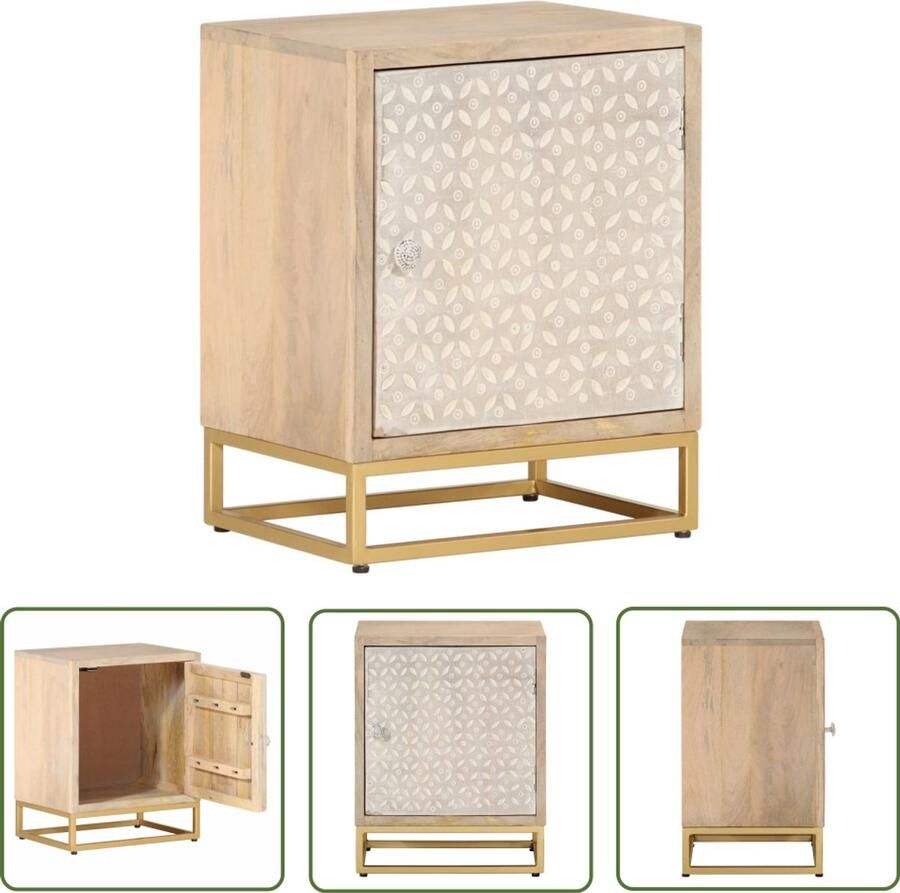 The Living Store Nachtkastje 40x30x50 cm massief mangohout en ijzer Nachtkastje Bijzettafel Mangohout Houten Meubilair Industrieel Design