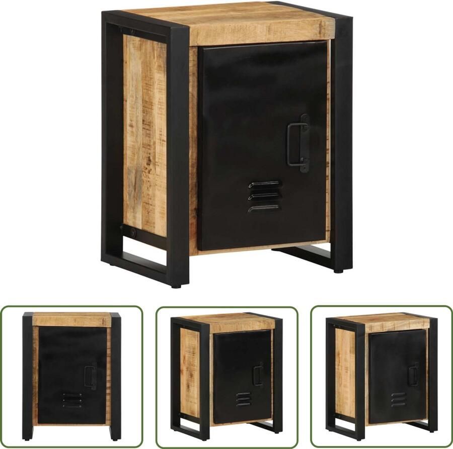 The Living Store Nachtkastje 40x30x51 cm massief ruw mangohout Nachtkastje Mangohout Industrieel Design Slaapkamermeubilair Opbergruimte