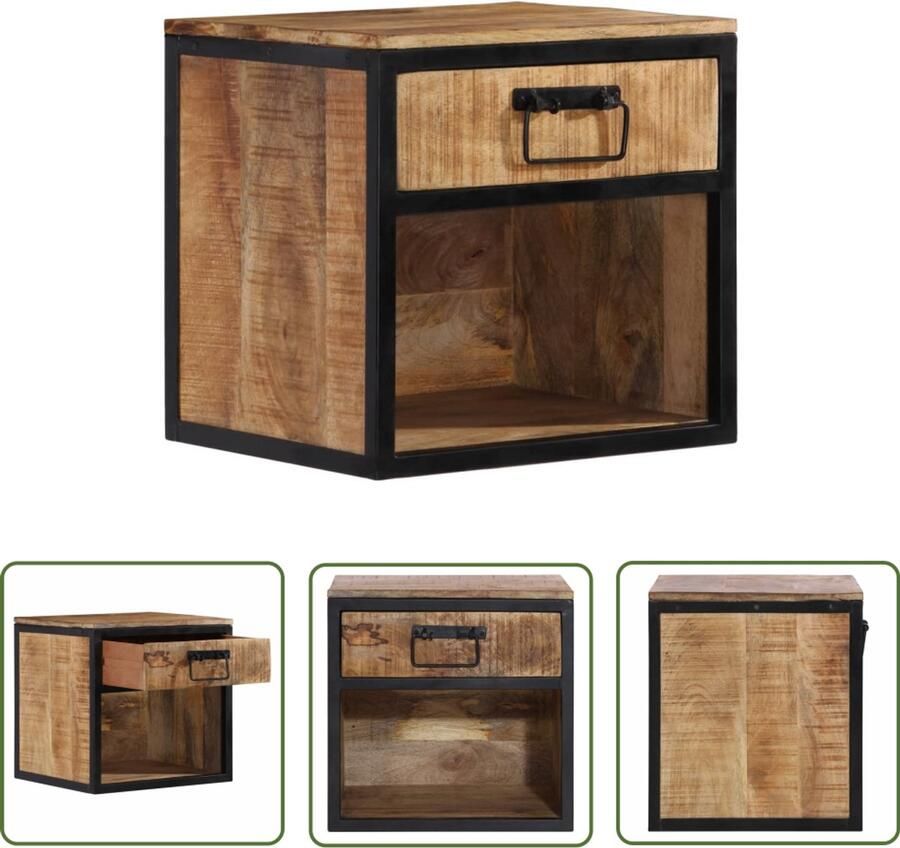 The Living Store Nachtkastje 40x35x40 cm massief mangohout Nachtkastje Mangohout Houten Nachttafel Industrieel Design Vintage Kast