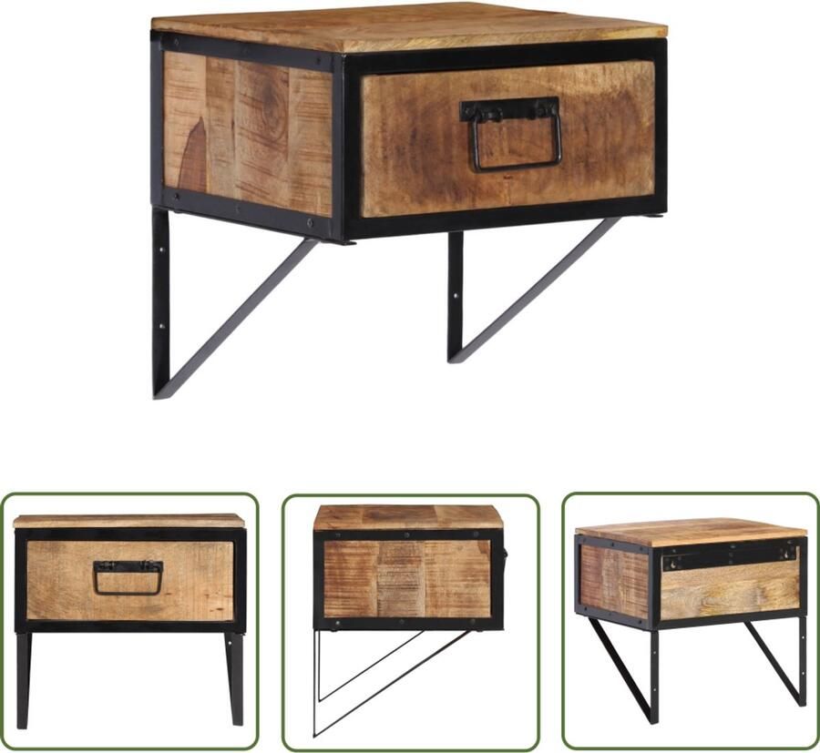 The Living Store Nachtkastje 40x35x40 cm massief mangohout Nachtkastje Mangohout Houten Nachttafel Kamerdecoratie Woonaccessoires