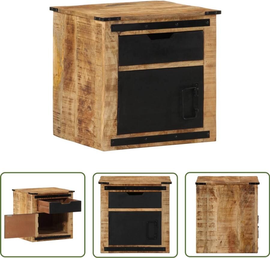 The Living Store Nachtkastje 45x40x45 cm massief mangohout Nachtkastje Mangohout Houten Nachttafel Kamerdecoratie Woonaccessoires