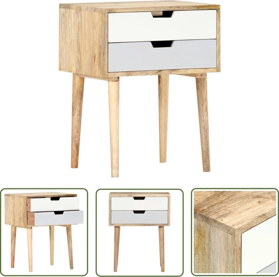 The Living Store Nachtkastje Mangohout 47 x 35 x 59 cm 2 lades Nachtkastje Mangohout Slaapkamermeubel Meubilair Vintage - Foto 2