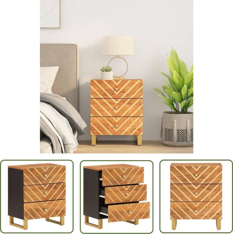 The Living Store Nachtkastje Massief Mangohout 50 x 33 x 60 cm Opbergruimte Stabiel Bovenblad Stevige Poten Nachtkastje Mangohout Slaapkamermeubel Opbergruimte Bruin