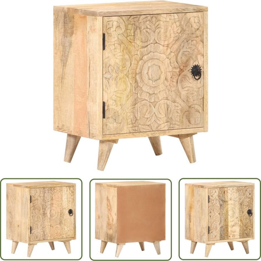 The Living Store Houten Nachtkastje Massief Mangohout 40 x 30 x 50 cm Met 1 deur Nachtkastje Mangohout Bruine Kleur Slaapkamermeubel Opbergvak - Foto 2
