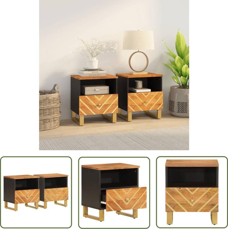 The Living Store Nachtkastje Mangohout 40x33x46 cm Opbergruimte + Bovenblad Stevige poten Nachtkastje Mangohout Houten Nachttafel Slaapkamers Bedroom Furniture