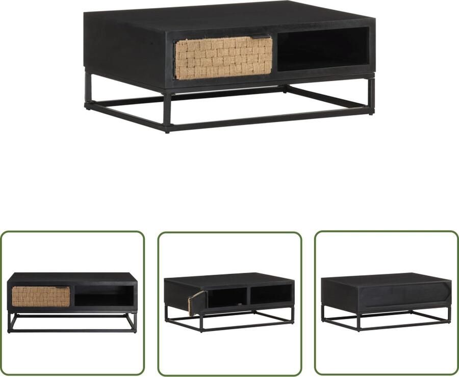 The Living Store Massief mangohouten woonkamertafel 90 x 60 x 35 cm IndustriÃle uitstraling Salontafel Mangohout Industrieel Design Zwart Woonkamerdecoratie - Foto 2