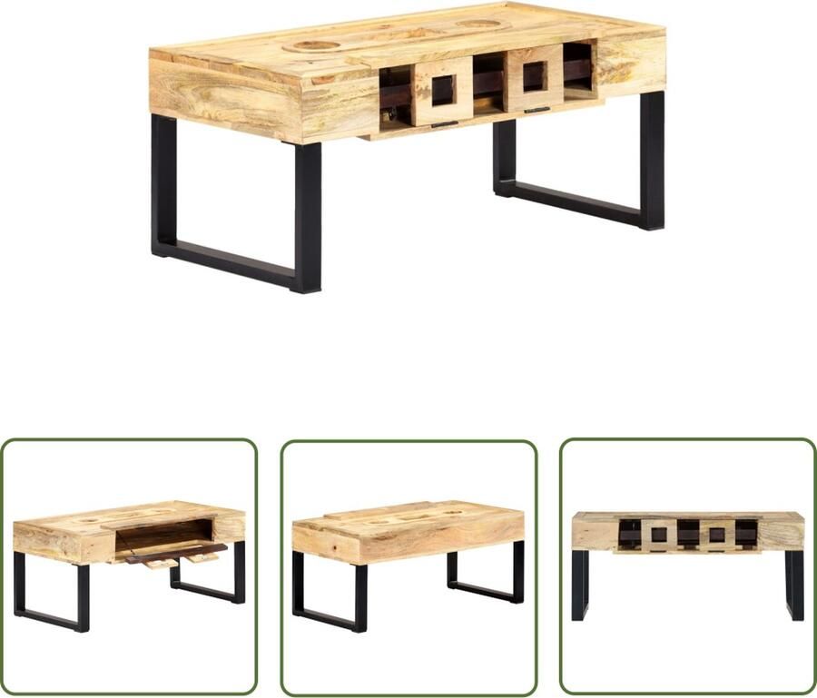 The Living Store Salontafel Mangohout 100 x 52 x 45 cm IndustriÃle stijl Salontafel Mangohout Industrieel Vintage Kastanje Bruin - Foto 4