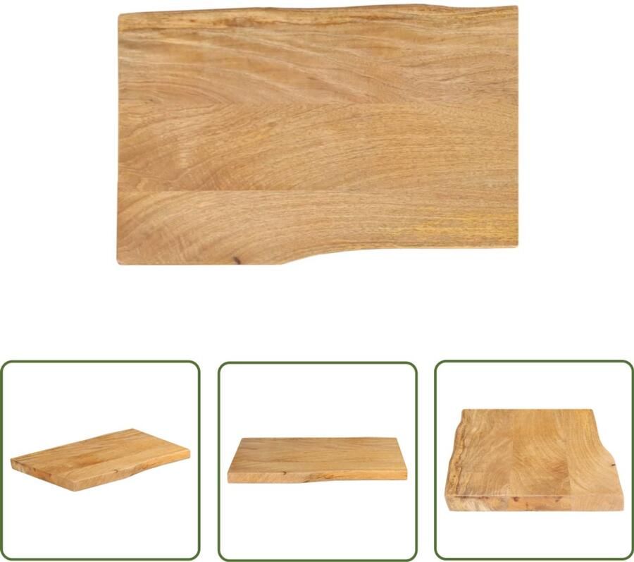 The Living Store Tafelblad met natuurlijke rand 60x40x2 5 cm massief mangohout Houten Tafelblad Mangohout Tafelblad Vintage Tafelblad Landelijk Tafelblad Industriële Tafelblad