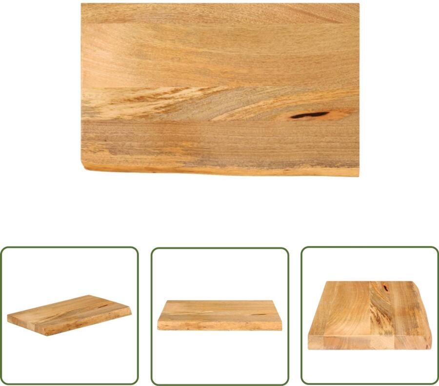 The Living Store Naturel Mangohouten Tafelblad 50 x 40 x 2.5 cm Rustieke Natuurlijke Rand Tafelblad Mangohout Naturel Vintage Rustic