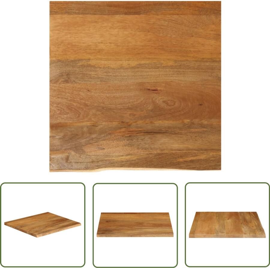 The Living Store Massief Mangohouten Tafelblad 60 x 60 x 2.5 cm Natuurlijke Rand Tafelblad Mangohout Naturel Vintage Landelijk