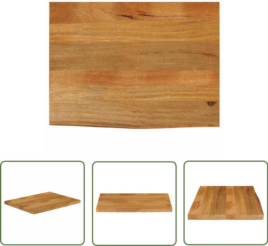 The Living Store Natuurlijk Rand Houten Tafelblad 80 x 60 x 2.5 cm Massief Mangohout Tafelblad Mangohout Eikenhouten Afwerking Naturel Design Vintage Tafel