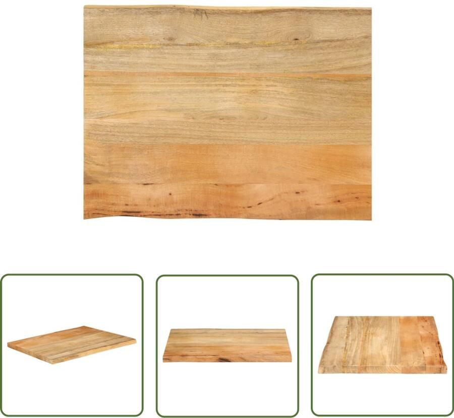 The Living Store Massief mangohouten tafelblad 80 x 60 x 2.5 cm Natuurlijke randen Tafelblad Mangohout Vintage Tafel Landelijk Tafelblad Eetkamertafel