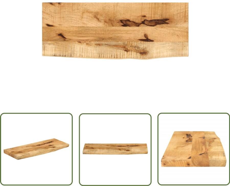 The Living Store Tafelblad met natuurlijke rand 90x20x2 5 cm massief mangohout Tafelblad Mangohout Naturel Vintage Industrieel