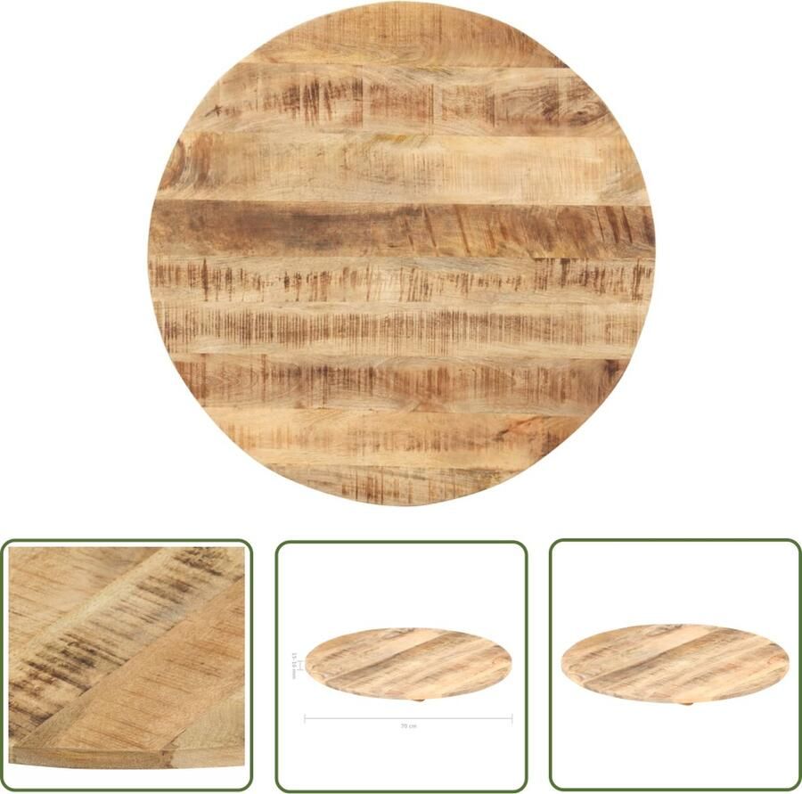 The Living Store Tafelblad Massief mangohout Diameter 70 cm 15-16 mm dikte IndustriÃle look Tafelblad Mangohout Industrieel Design Vintage Tafel Ronde Tafel - Foto 2