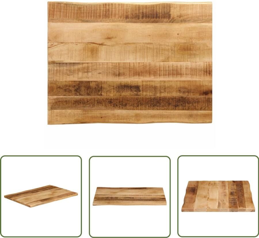 The Living Store Massief Ruw Mangohouten Tafelblad 90 x 60 x 3.8 cm Natuurlijke Randen Tafeltblad Mangohout Tafelblad Vervangen Naturel Vintage
