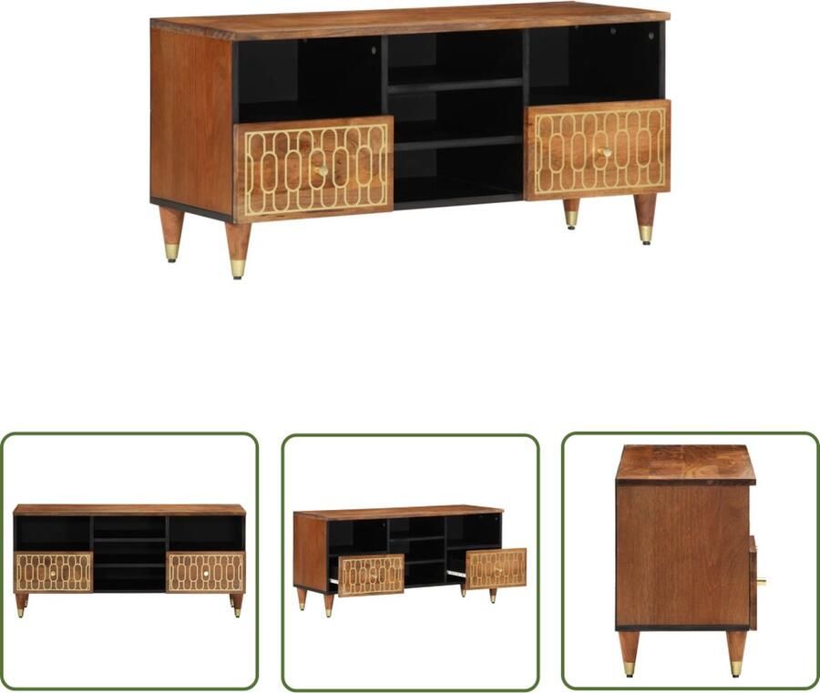 The Living Store Tv-meubel 100x33x46 cm massief mangohout Tv Kast Mediakas Houten Tv Stand Retro Tv Meubel Salontafel - Foto 4