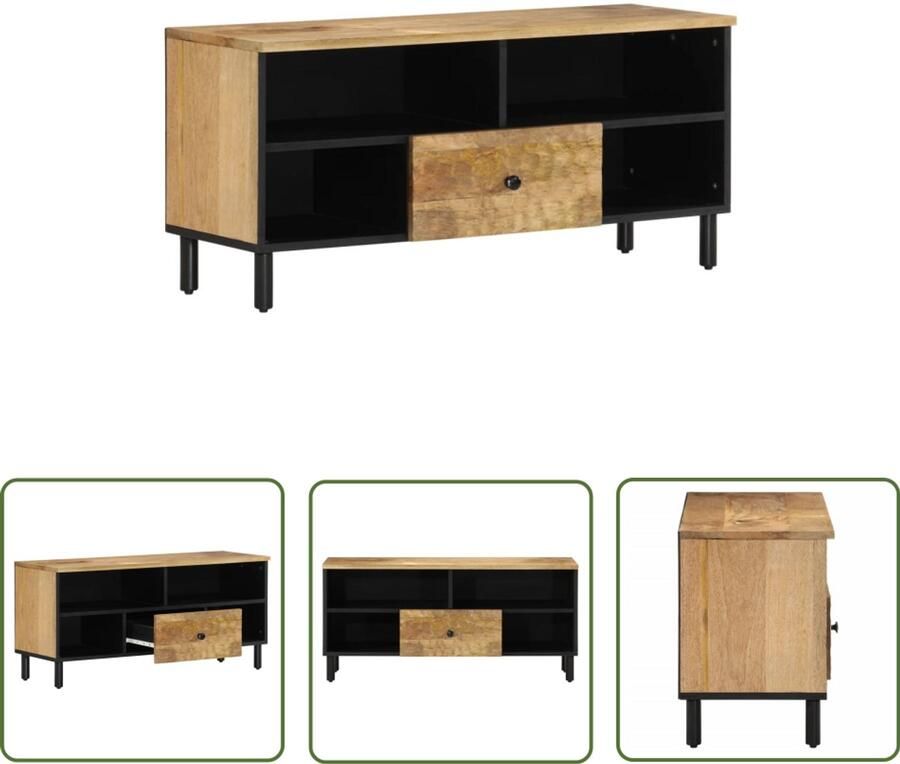 The Living Store Tv-meubel 100x33x46 cm massief mangohout Tv-meubel Mangohout Salontafel Kast Interieurdecoratie - Foto 4