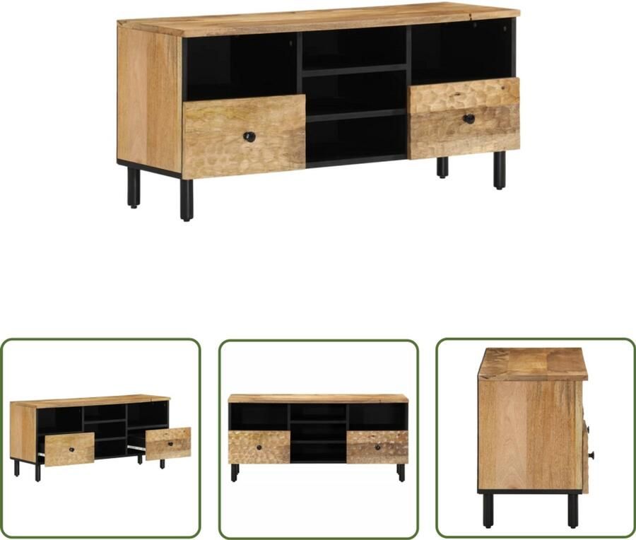 The Living Store Tv-meubel 100x33x46 cm massief mangohout Tv-meubel Mangohout Salontafel Kast Interieurdecoratie - Foto 5