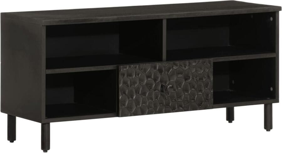 The Living Store Tv-meubel 100x33x46 cm massief mangohout zwart Tv-meubel Mangohout Houten Tv-standaard Zwarte Tv Kast Salontafel - Foto 5