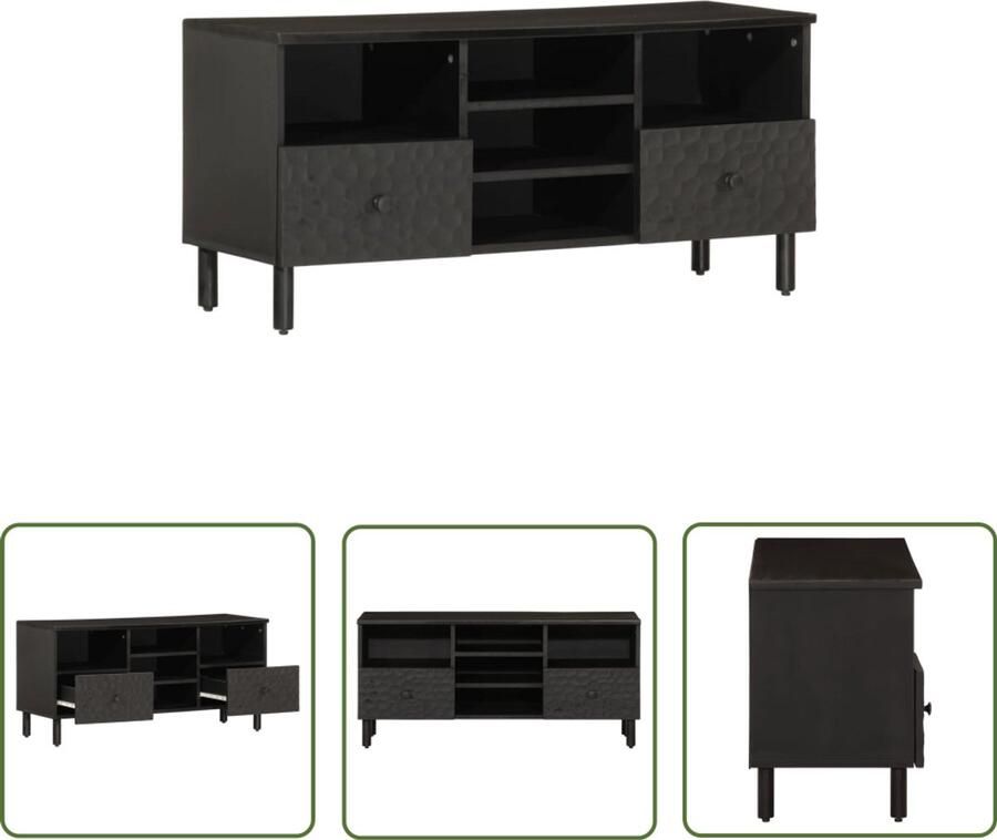 The Living Store Tv-meubel 100x33x46 cm massief mangohout zwart Tv-meubel Mangohout Houten Tv-standaard Zwarte Tv Kast Salontafel - Foto 3
