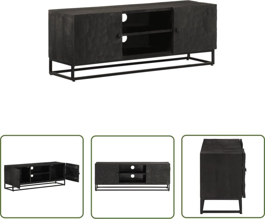 The Living Store Tv-meubel 110x30x40 cm massief mangohout en ijzer zwart Tv-meubel Salontafel Houten Tv-standaard Mango Wood Furniture Zwarte Tv Kast - Foto 2
