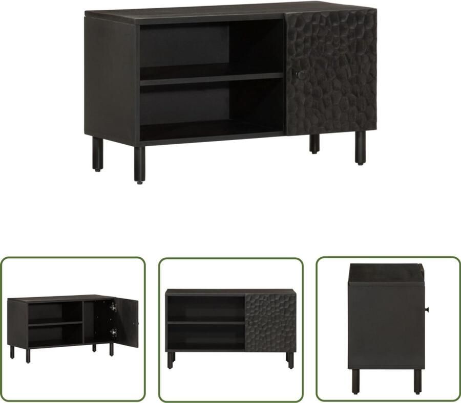 The Living Store Tv-meubel 80x31x46 cm massief mangohout zwart Tv-meubel Mangohout Houten Tv Kast Salontafel Living Room Furniture