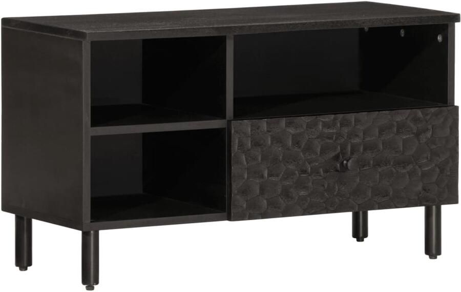 The Living Store Tv-meubel 80x33x46 cm massief mangohout zwart Tv-meubel Mangohout Houten Tv Kast Salontafel Living Room Furniture - Foto 2