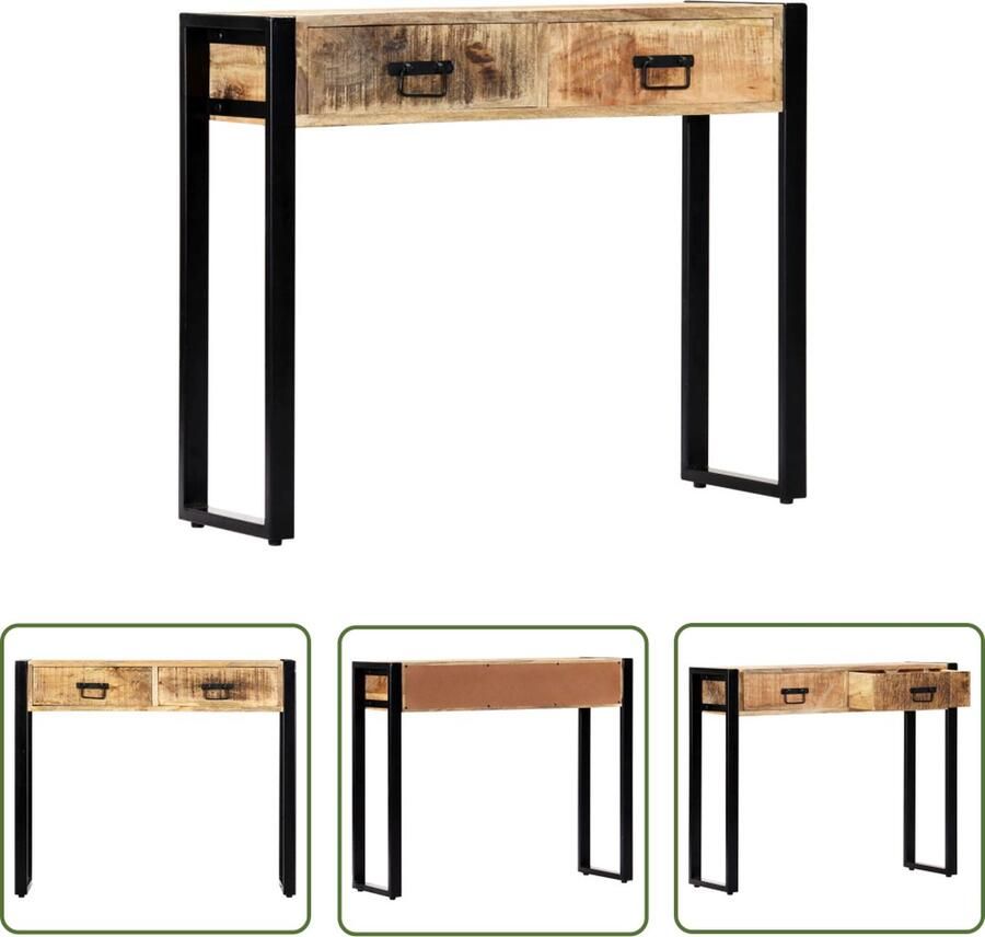 The Living Store massief mangohouten wandtafel 90 x 30 x 75 cm Met 2 lades Wandtafel Mangohout Salontafel Bijzetkast Industrieel - Foto 2