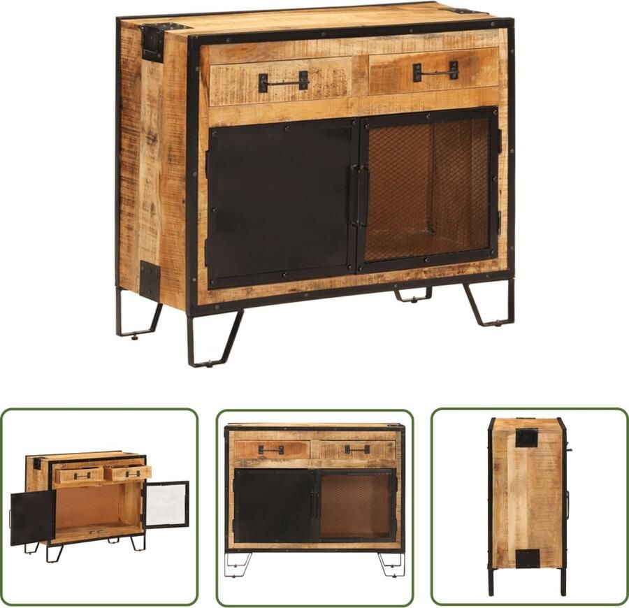 The Living Store Dressoir 80x31x66 cm massief ruw mangohout en metaal Dressoir Opbergkast Mangohout Vintage Stijl Interieurdecoratie