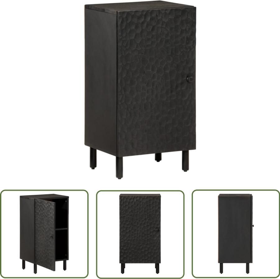 The Living Store Bijzetkast 40x33x75 cm massief mangohout zwart Dressoir Mango Wood Black Furniture Side Table Storage Cabinet