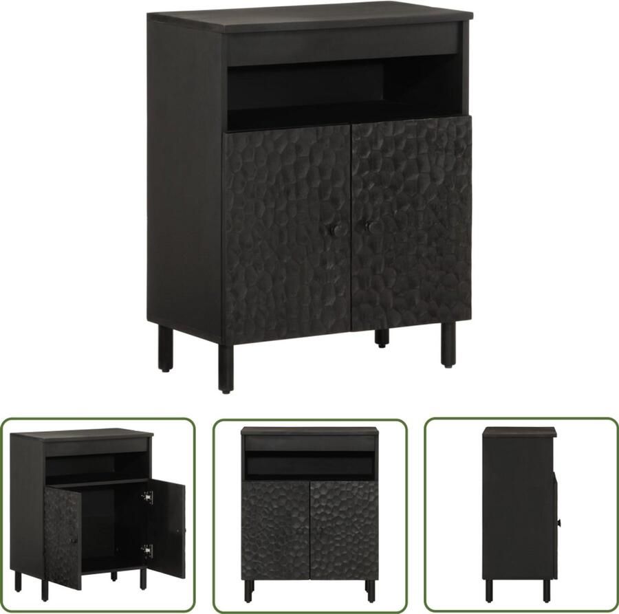 The Living Store Bijzetkast 60x33x75 cm massief mangohout zwart Dressoir Mango Wood Furniture Vintage Dresser Side Cabinet Black Sideboard