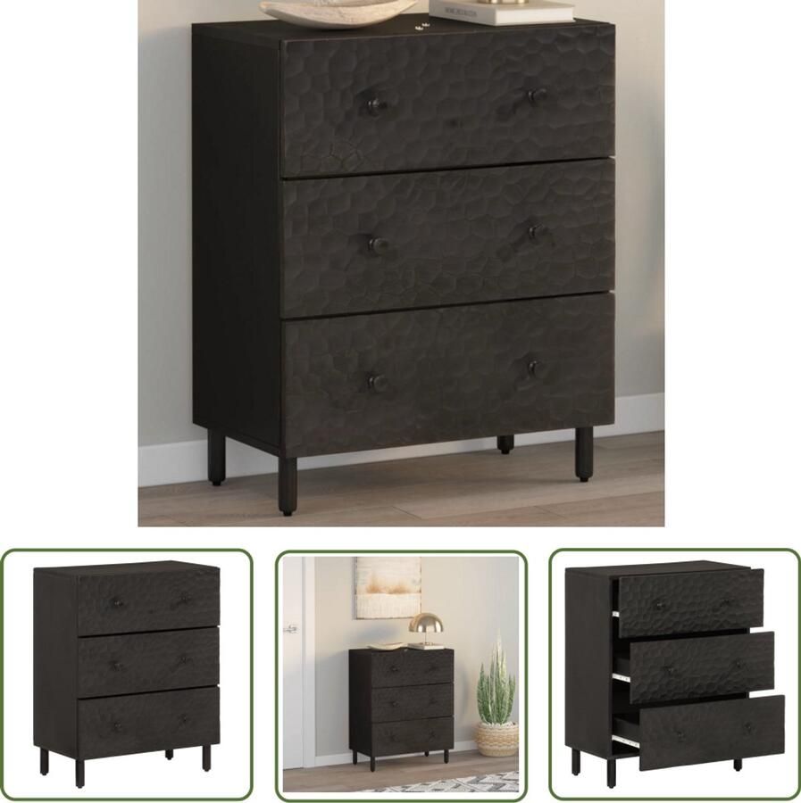 The Living Store Bijzetkast 60x33x75 cm massief mangohout zwart Dressoir Mangohout Vintage Zwart Salontafel