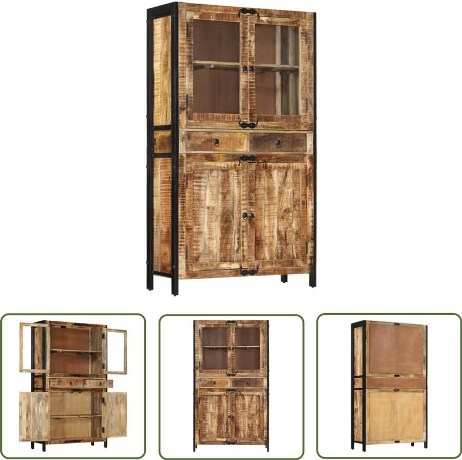 The Living Store Hoge kast 100x40x175 cm massief ruw mangohout Hoge Kast Vintage Kast Mangohouten Kast Zwarte Kast Opslagoplossing
