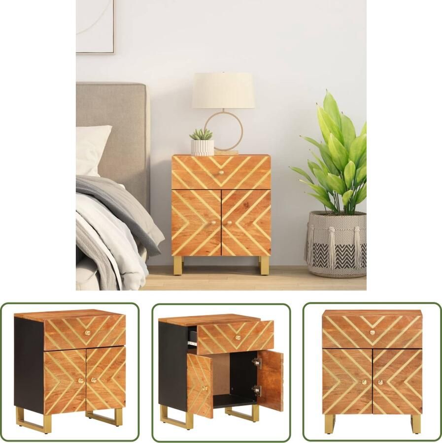The Living Store Nachtkastje Mangohout 50 x 33 x 60 cm Opbergruimte Stabiel Nachtkastje Mangohouten Kast Sidetable Slaapkamers Kamerdecoratie