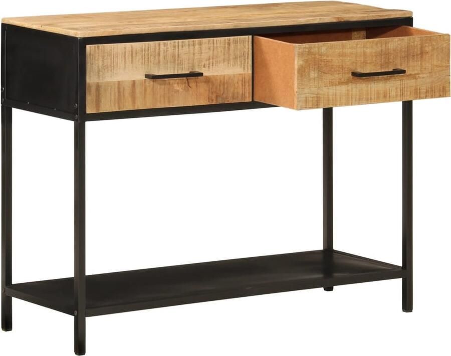 VidaXL Wandtafel 100x35x76 cm massief mangohout en ijzer Wandtafel Mangohouten Kast Salontafel Muurplank Vintage Industrieel