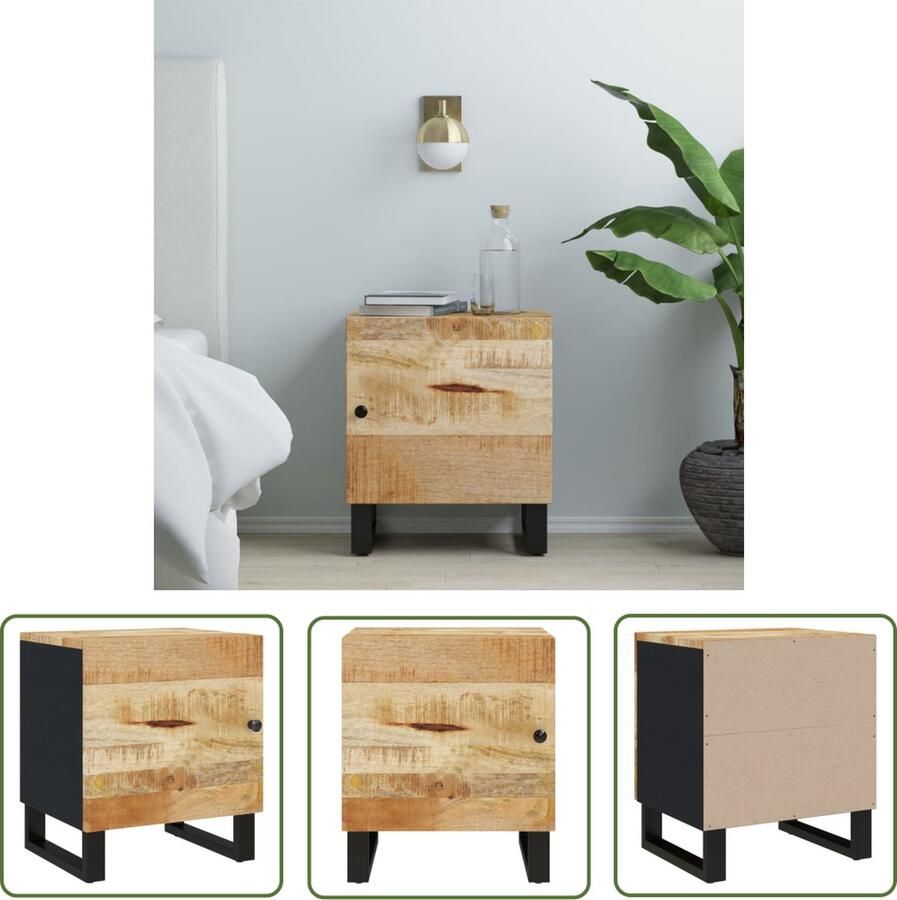 The Living Store Nachtkastje Massief Mangohout IndustriÃle Charme 40 x 33 x 46 cm Nachtkastje Mangohouten Meubilair Industriele Design Vintage Nachttafel Kamerdecoratie - Foto 2