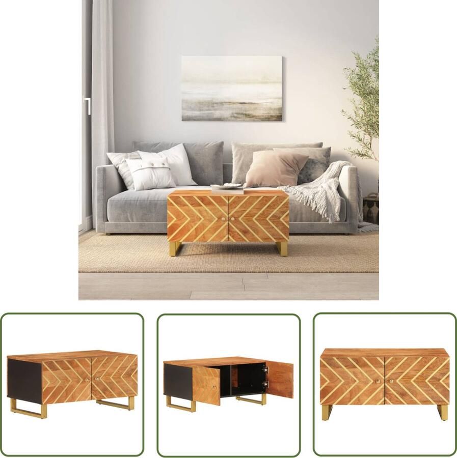 The Living Store Salontafel 80x50x40 cm massief mangohout bruin en zwart Salontafel Mangohouten Salontafel Houten Salontafel Vintage Salontafel Industrieel Salontafel